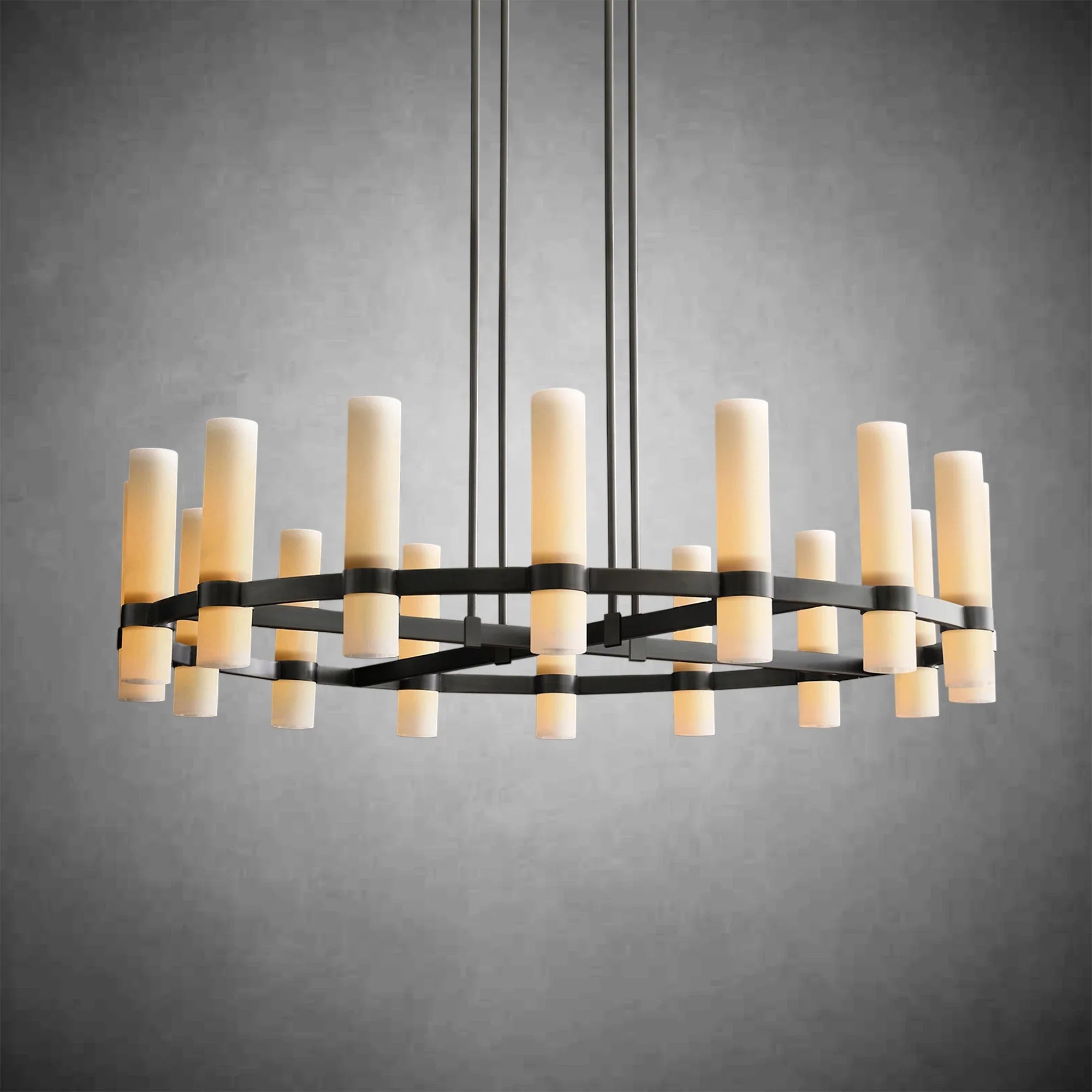 Ravel Round Milk Glass Chandelier – Handcrafted Steel & Brass Lighting