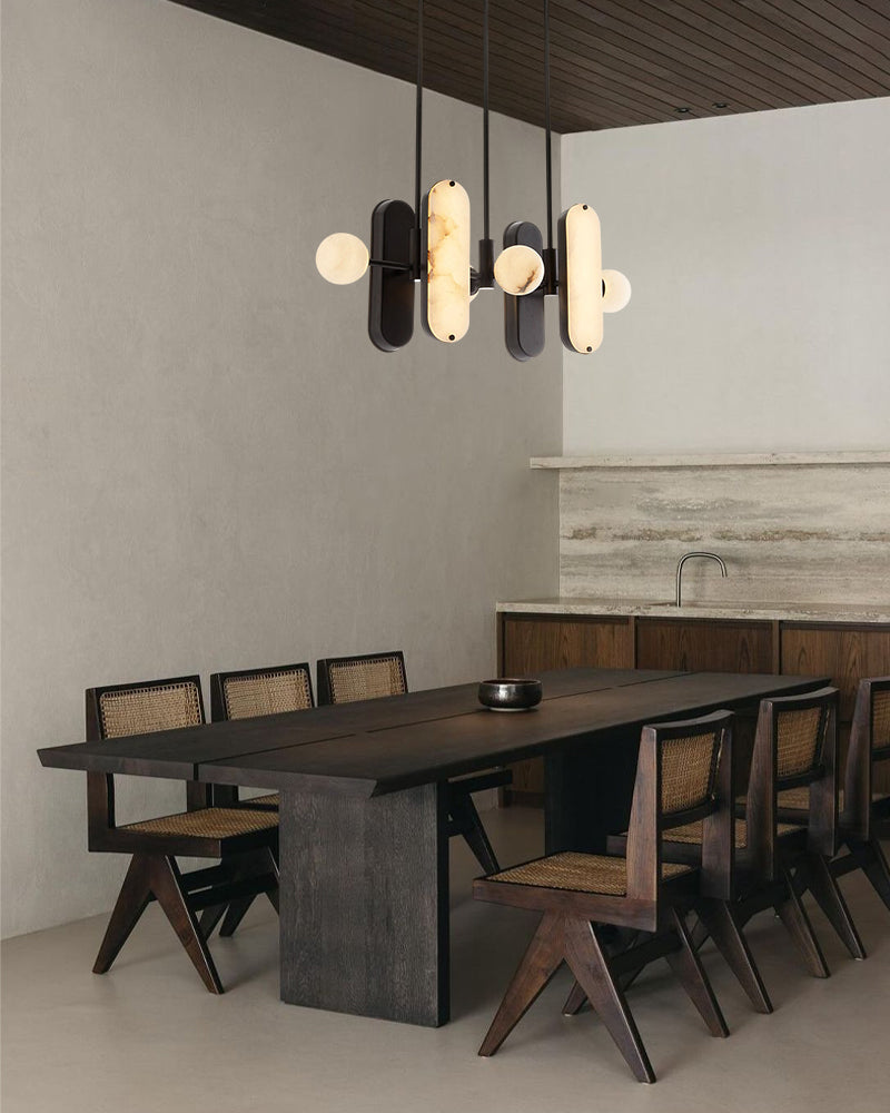 8-Light LED Linear Pendant Lighting in White Alabaster