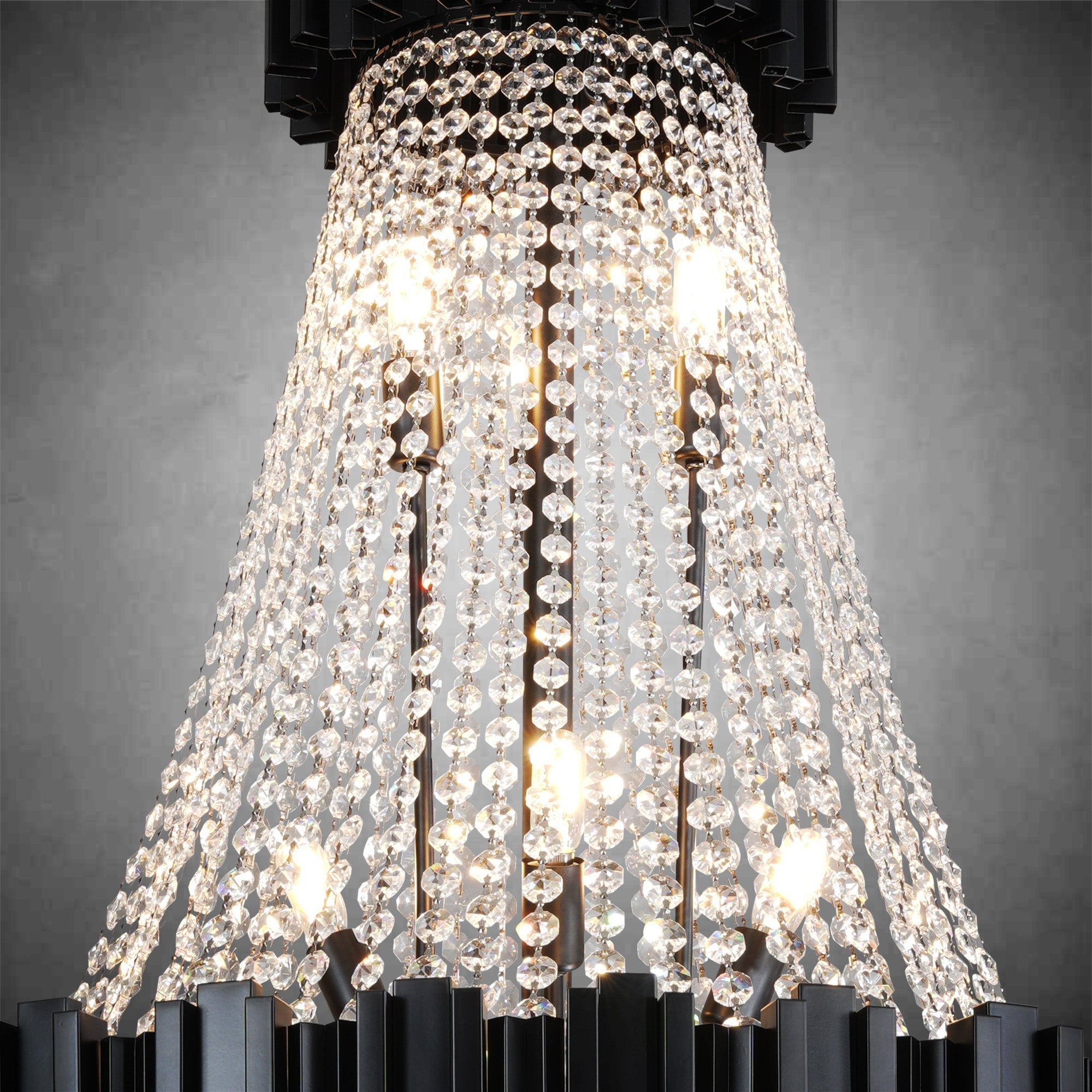 Inverted triangle crystal round pendant light