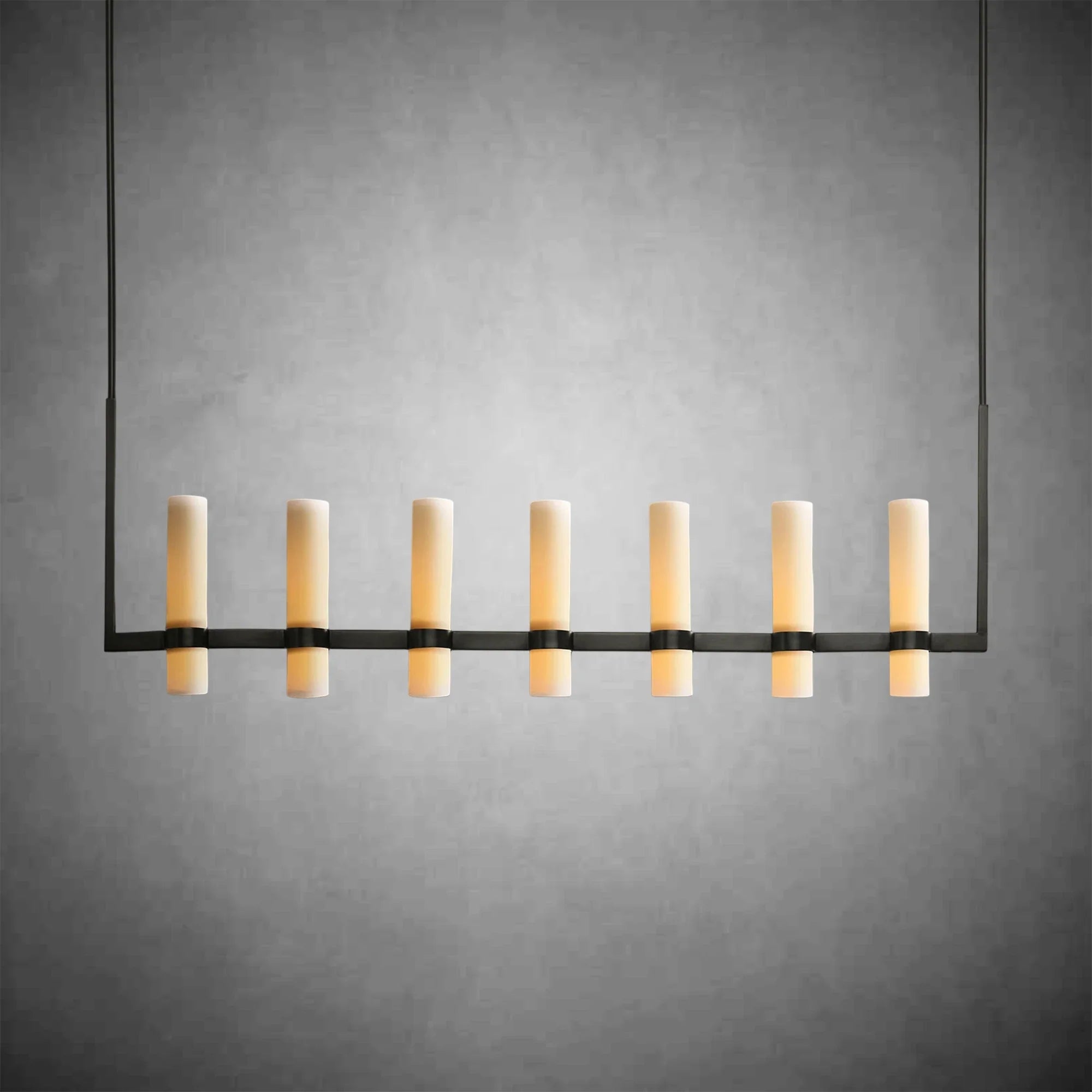 Ravel Linear Milk Glass Chandelier 59" Brass Finish