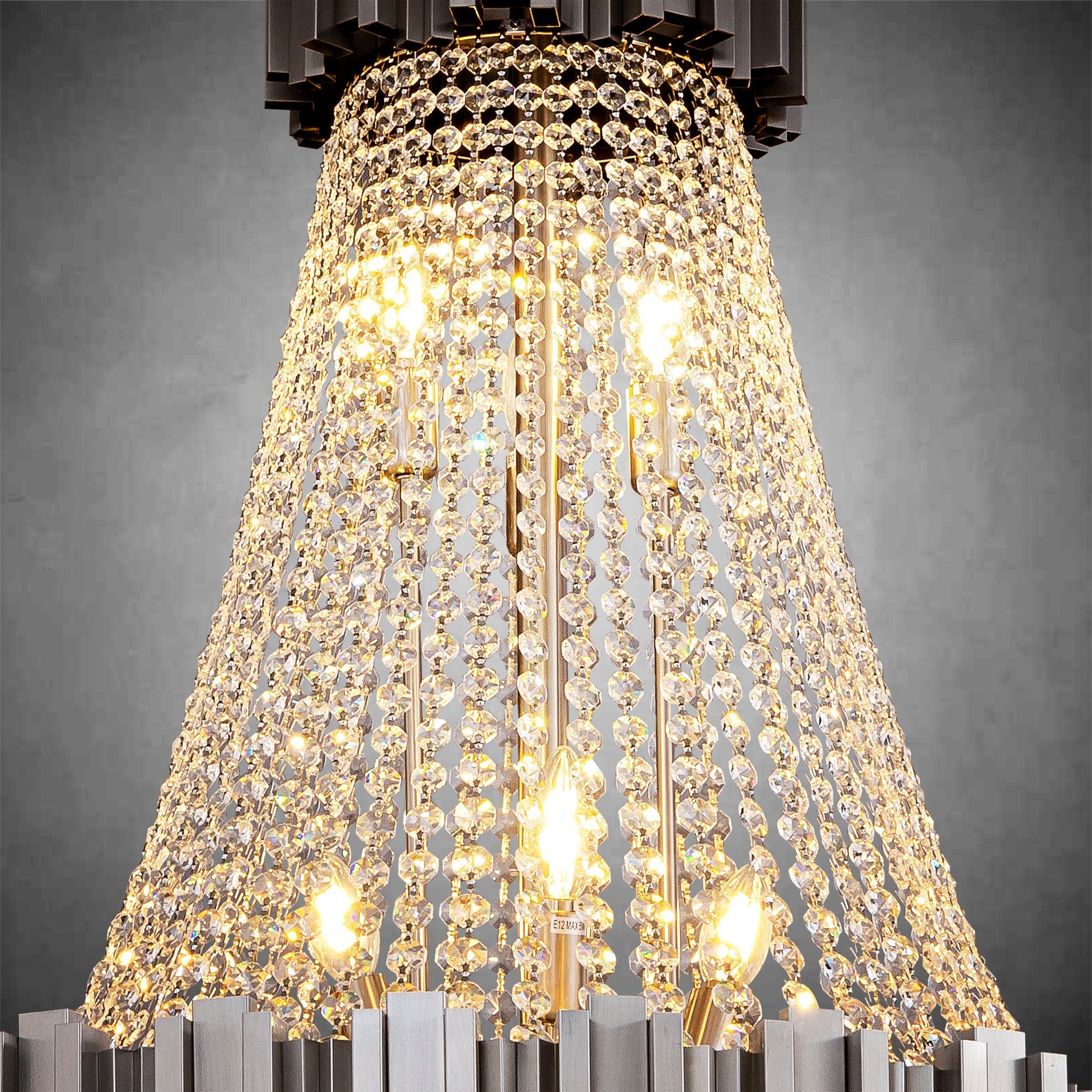 Inverted triangle crystal round pendant light