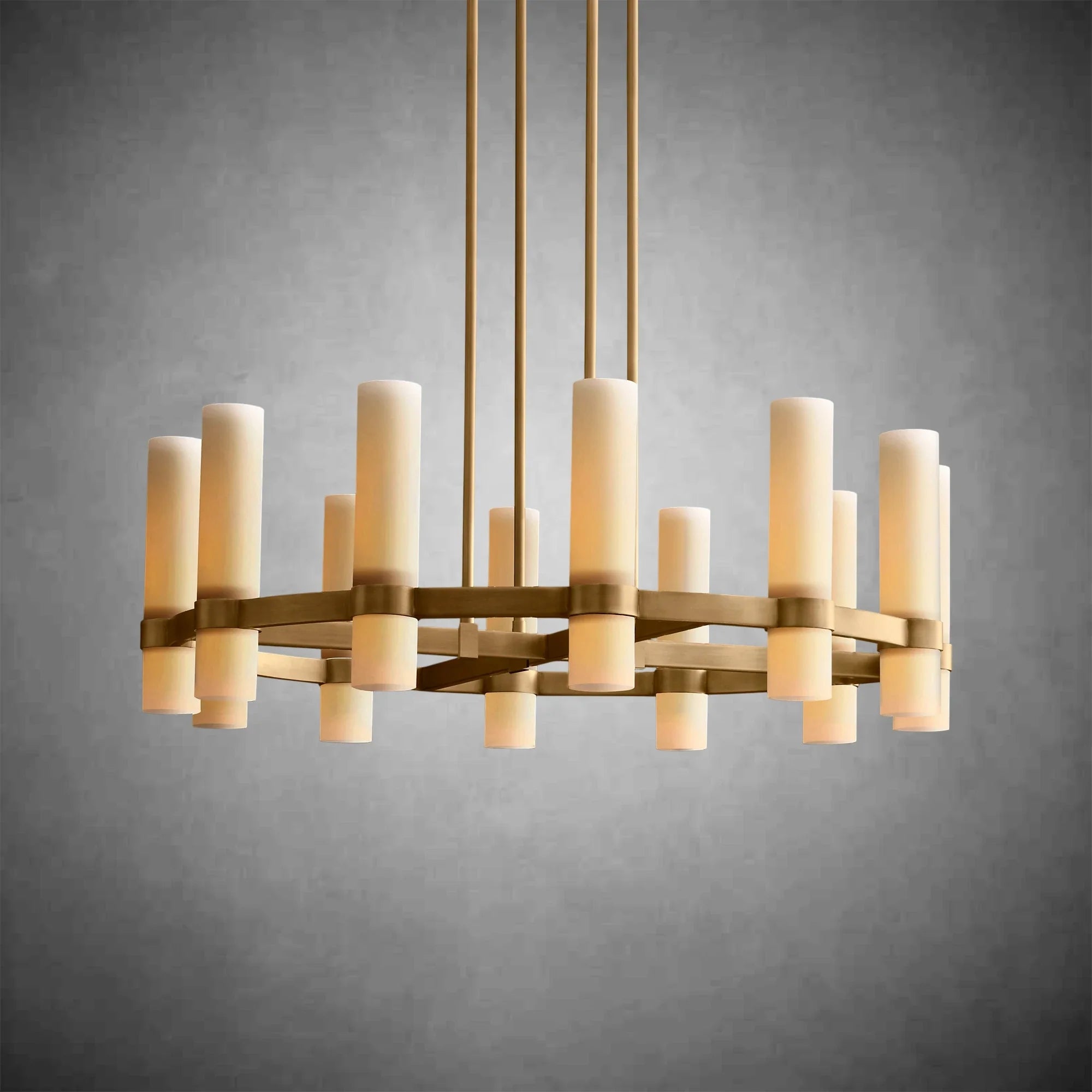Ravel Round Milk Glass Chandelier – Handcrafted Steel & Brass Lighting