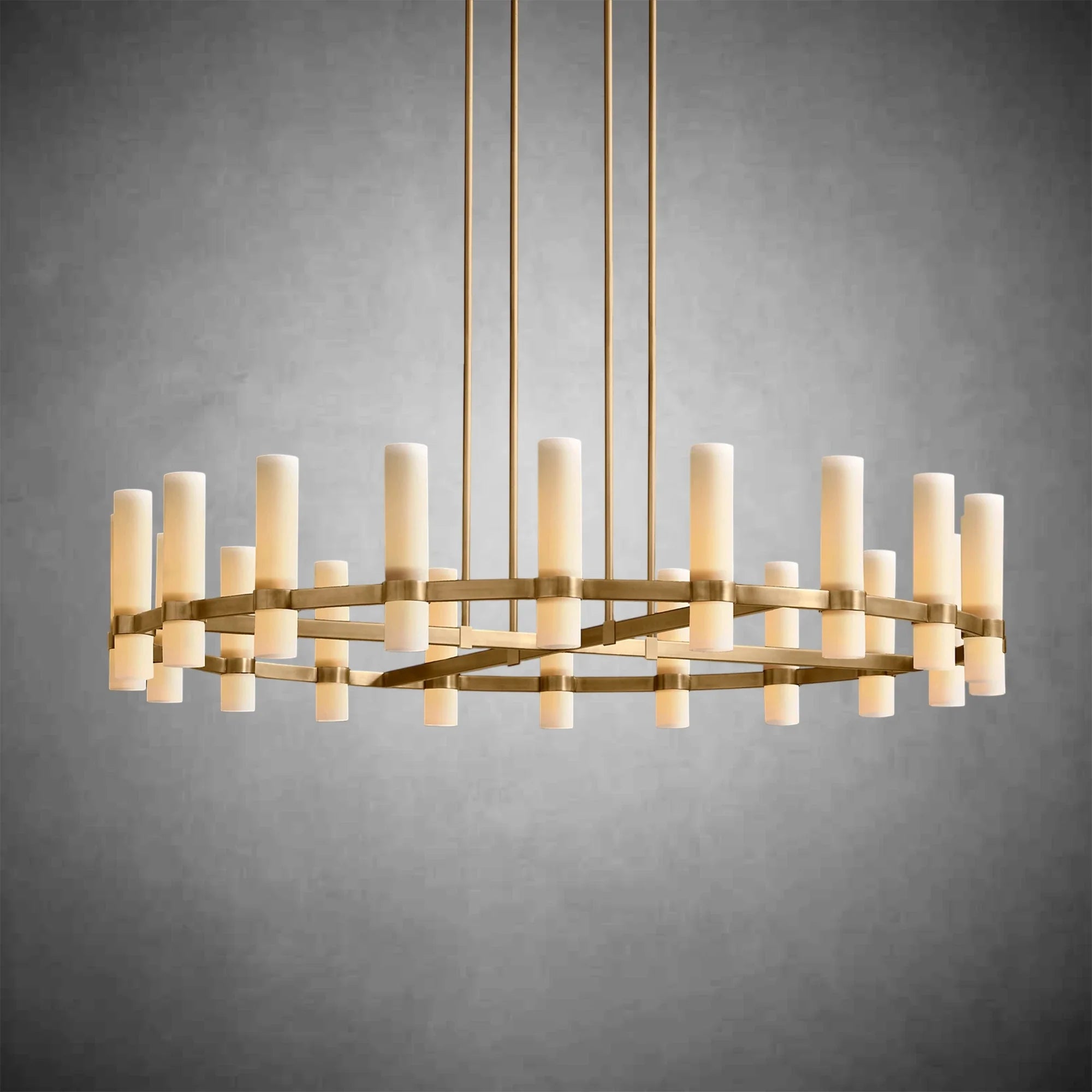 Ravel Round Milk Glass Chandelier – Handcrafted Steel & Brass Lighting