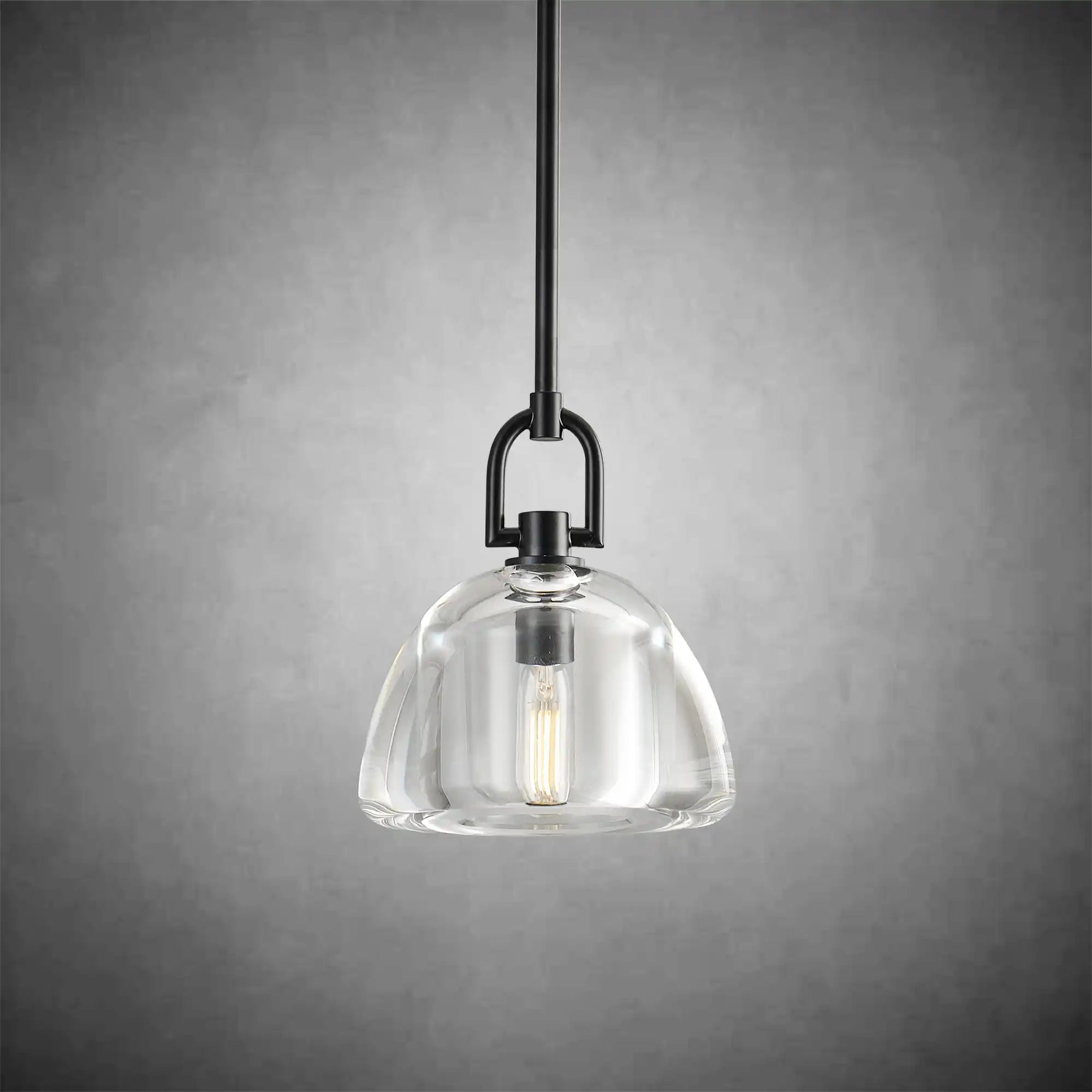 7" Black Glass Modern Pendant Light with Adjustable Height