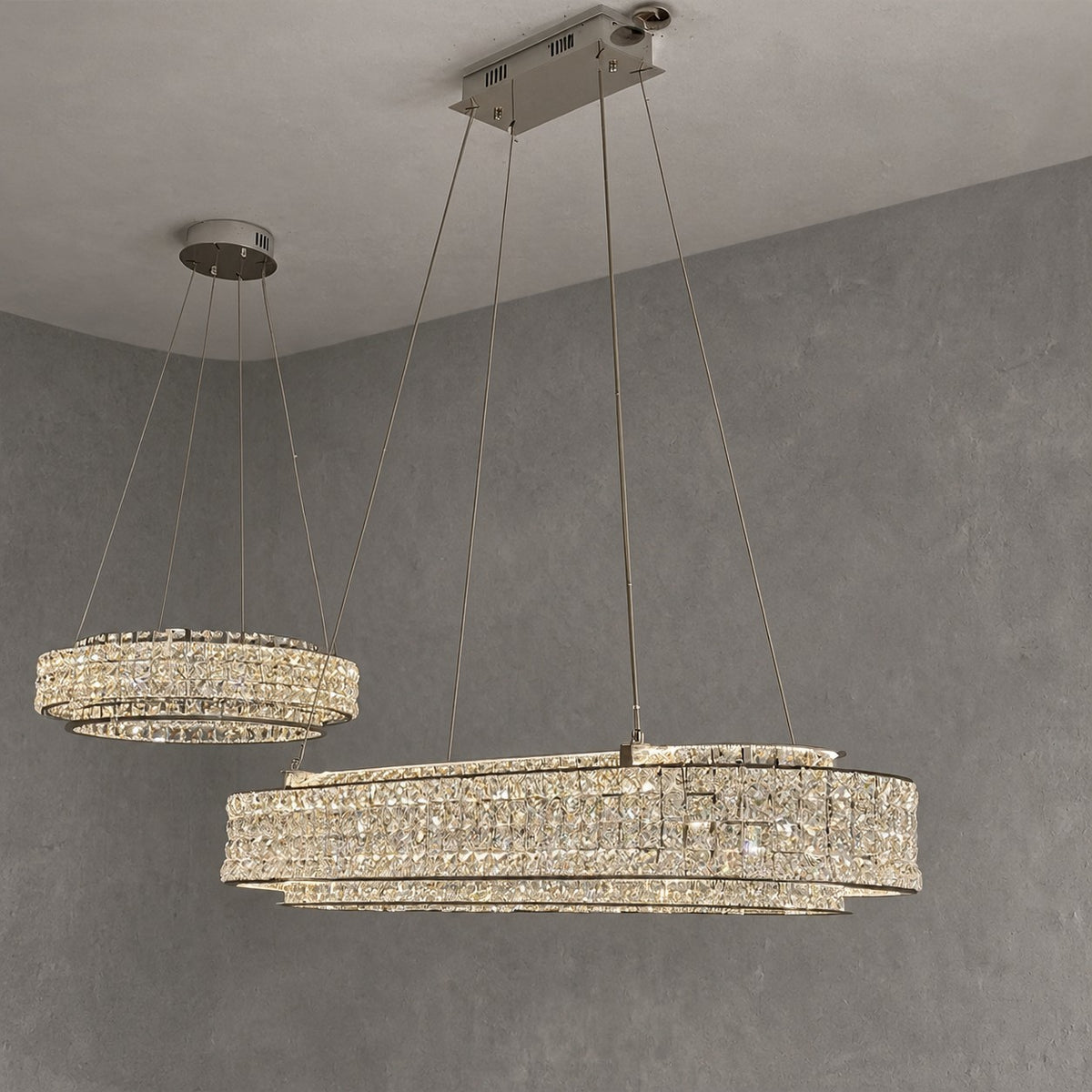 Light Luxury Two-Layered Round/Oval Crystal Chandelier for Living/Dining Room/Kitchen Island