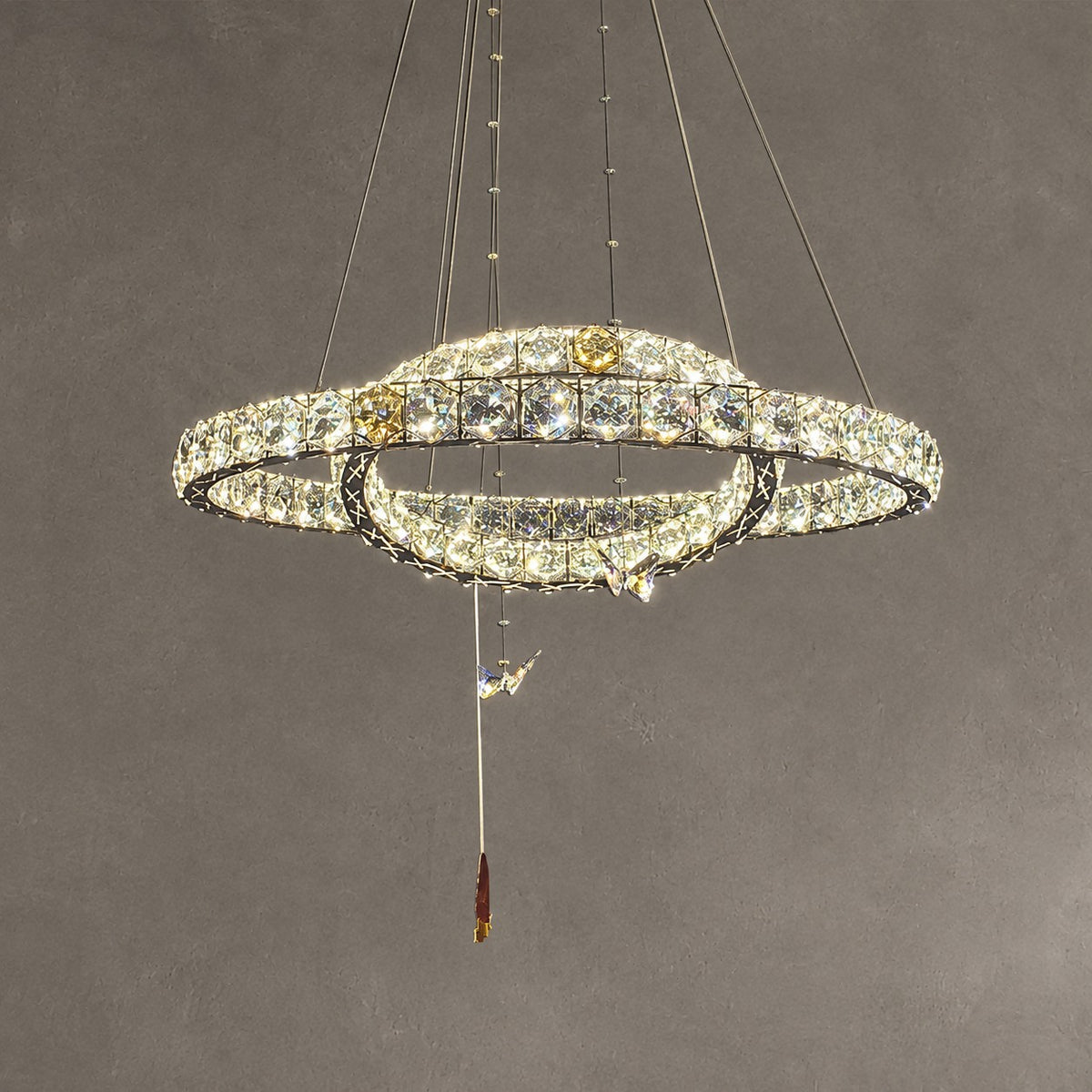 2023 New Light Luxury Crystal Rings Chandelier with Butterfly for Living/Dining Room/ Bedroom