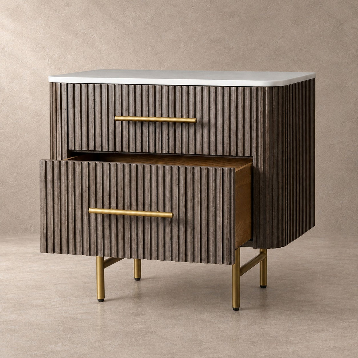 Double Drawer Bedside Chest with Stone Top