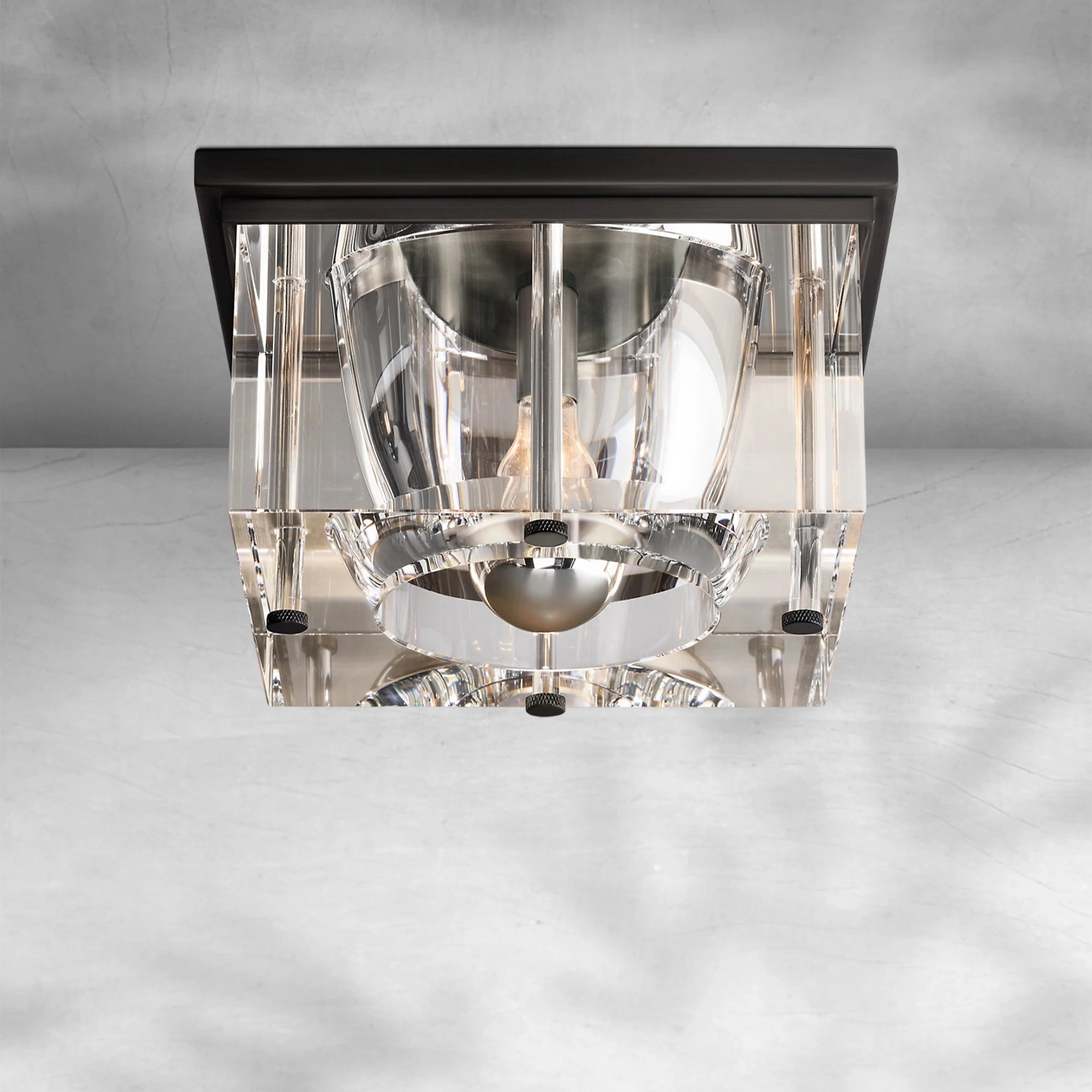 Exquisite Sable Square Crystal Flushmount Ceiling Light Brass & K9 Glass
