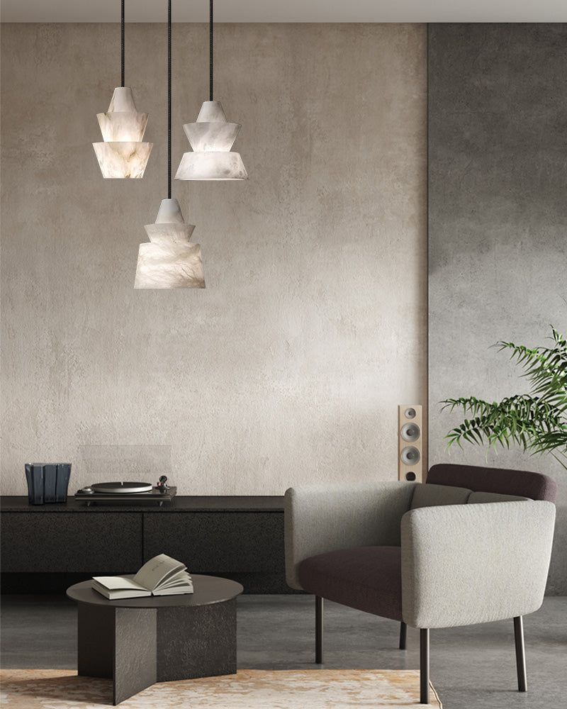 Brianna Alabaster Dining Table Pendant Modern Stacked Conical Pendant Light