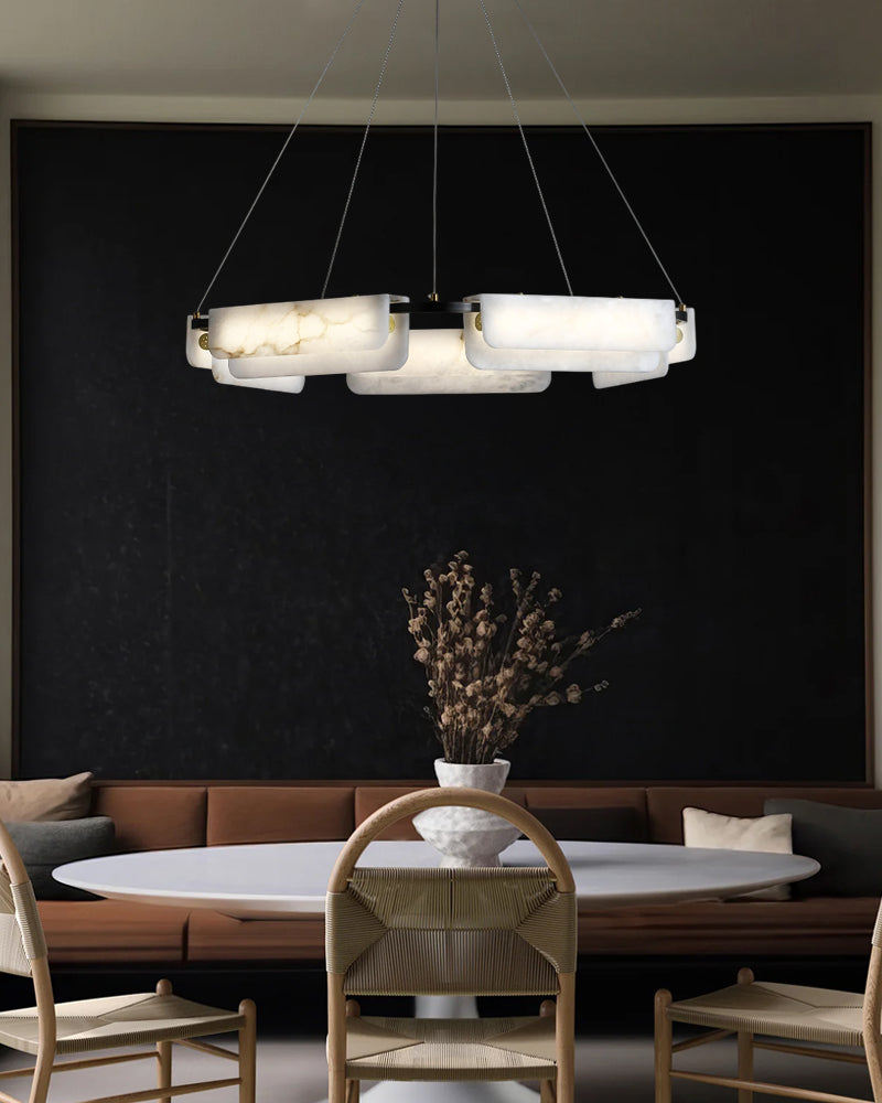 Modern Linear Black Metal Elegant Alabaster Pendant for Living room Lighting