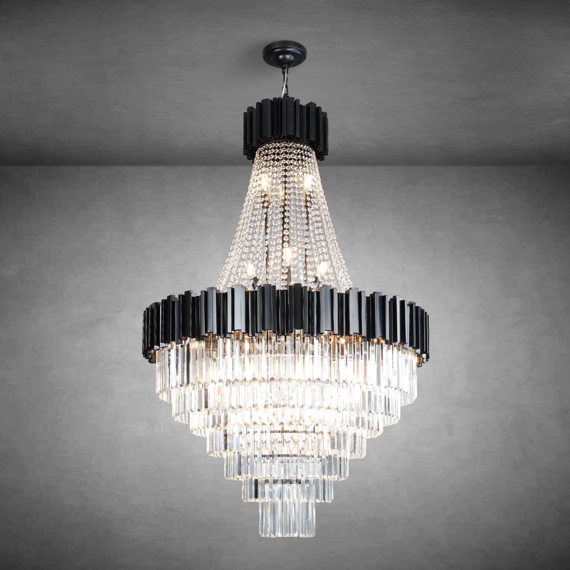 Inverted triangle crystal round pendant light