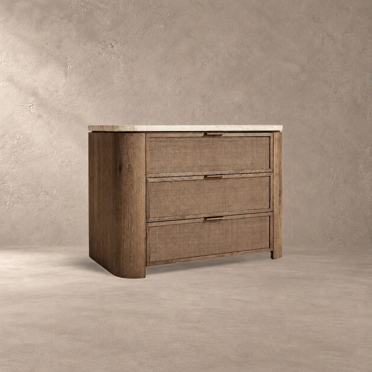 Travertine Top Oak Bedside Table