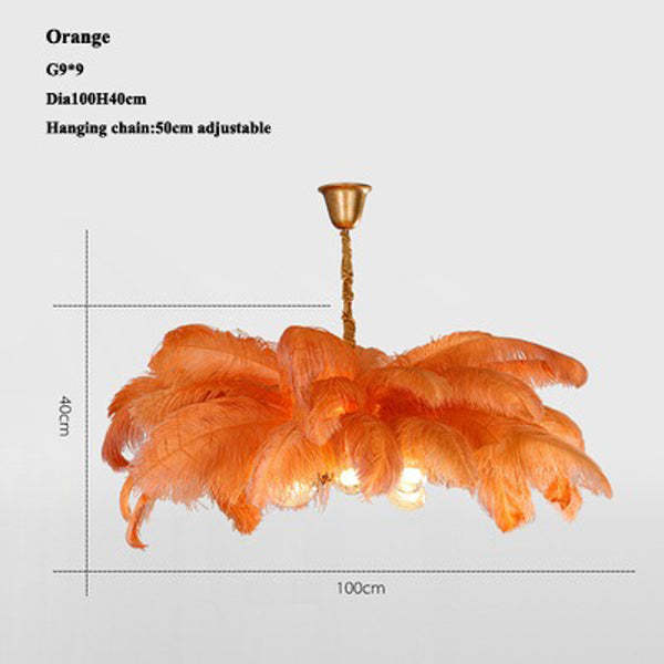 Aisa Art Deco Colorized Feather Chandelier Brass Palm Tree Lamp