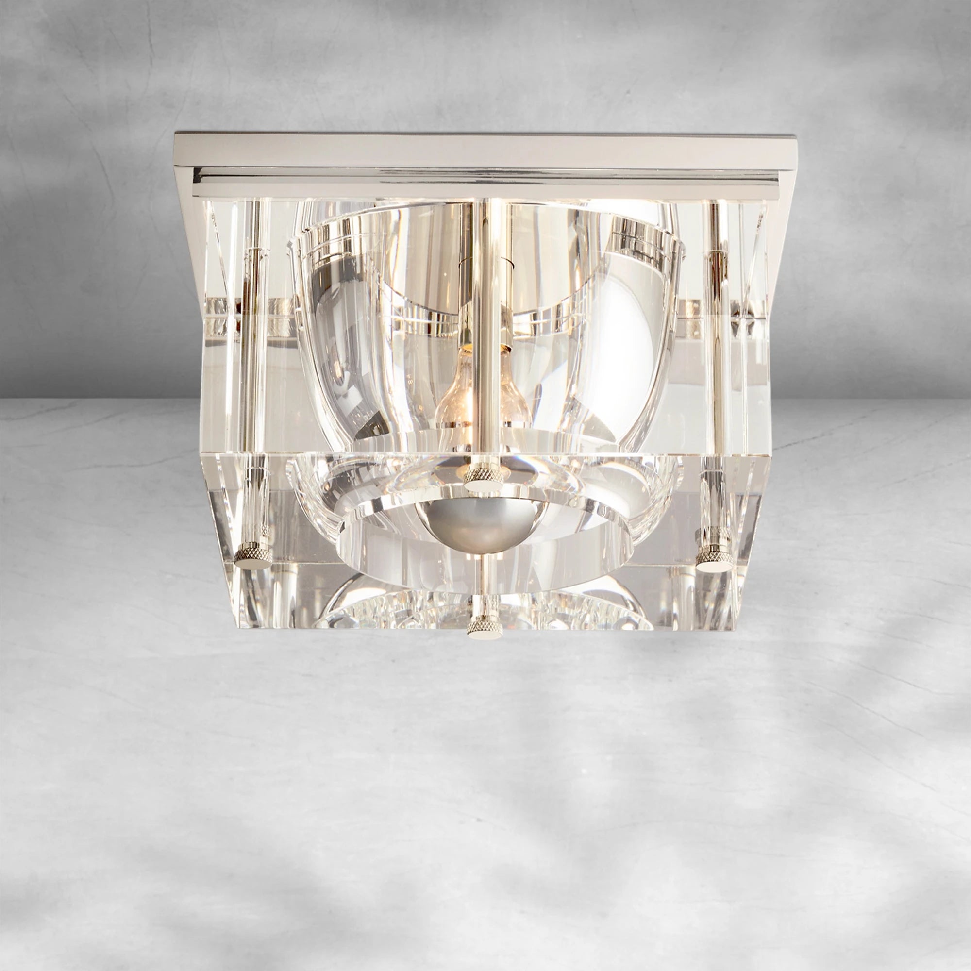 Exquisite Sable Square Crystal Flushmount Ceiling Light Brass & K9 Glass