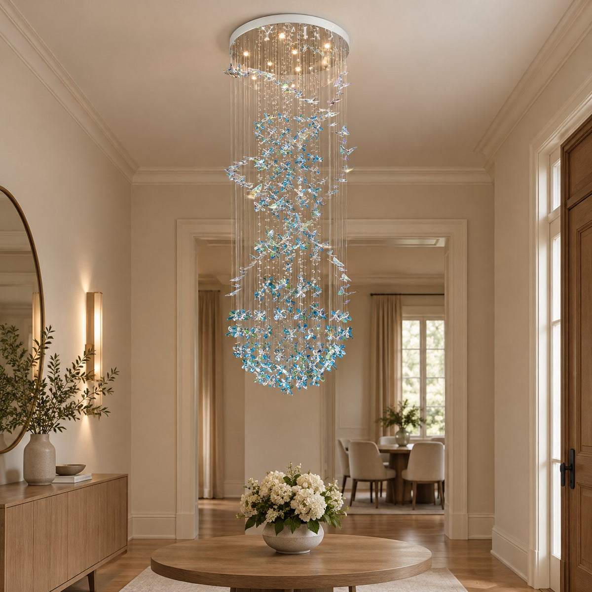 Modern Floating Blue Butterfly Crystal Chandelier for Living Room/Staircase/Foyer