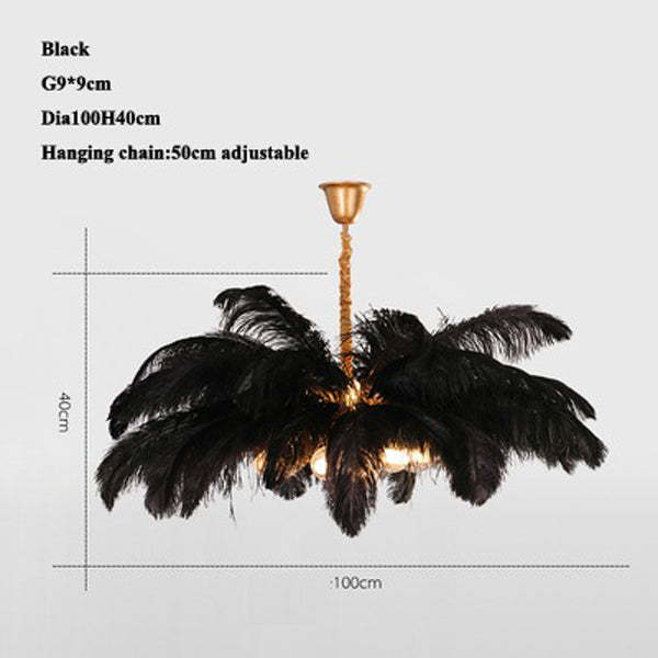 Aisa Art Deco Colorized Feather Chandelier Brass Palm Tree Lamp