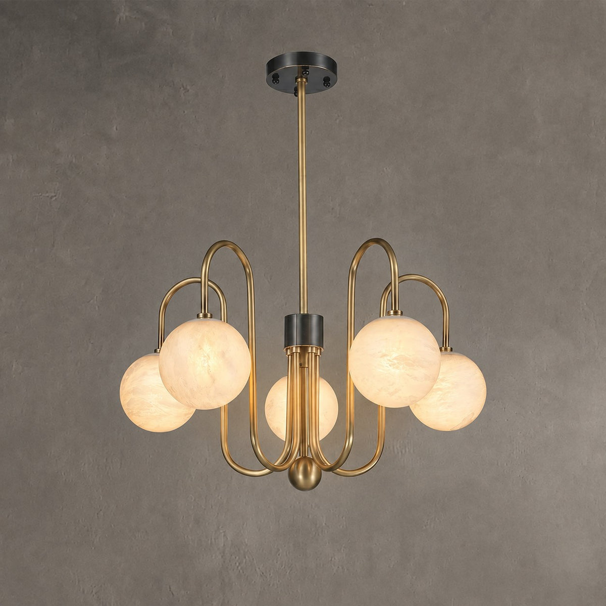 Brass Arc Alabaster Pendant Light