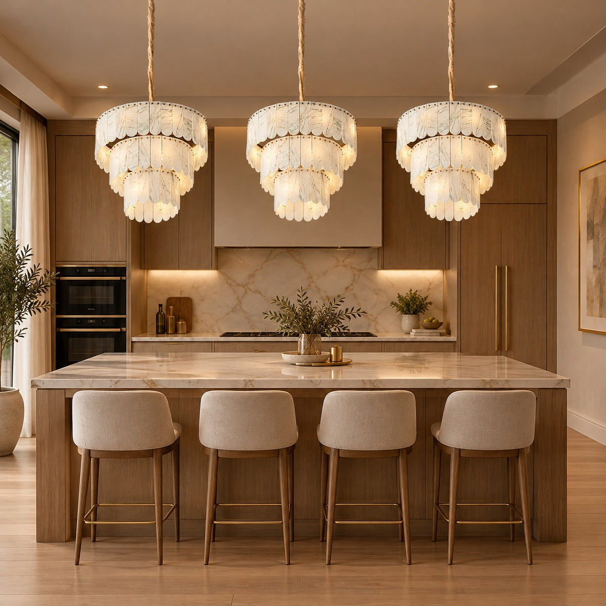 Modern Three-Tier Emerald White Jade Luxury Marble Chandelier