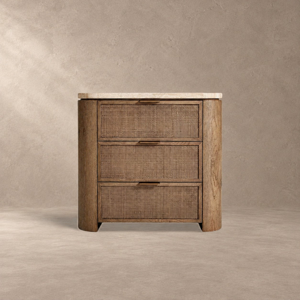 Travertine Top Oak Bedside Table