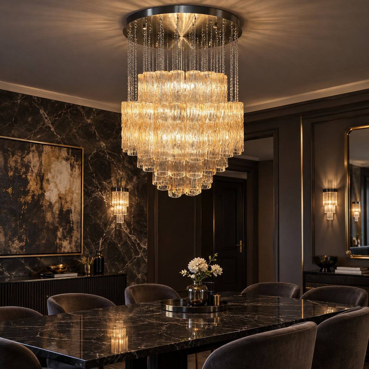 Luxury Floating Glass Tube Chandelier for High Ceiling