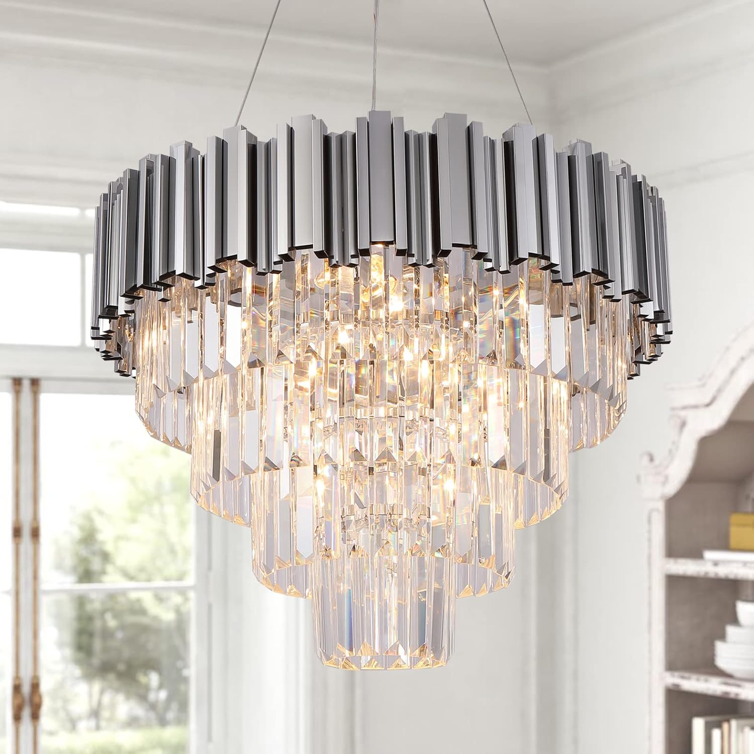 Modern Chrome Crystal Chandelier