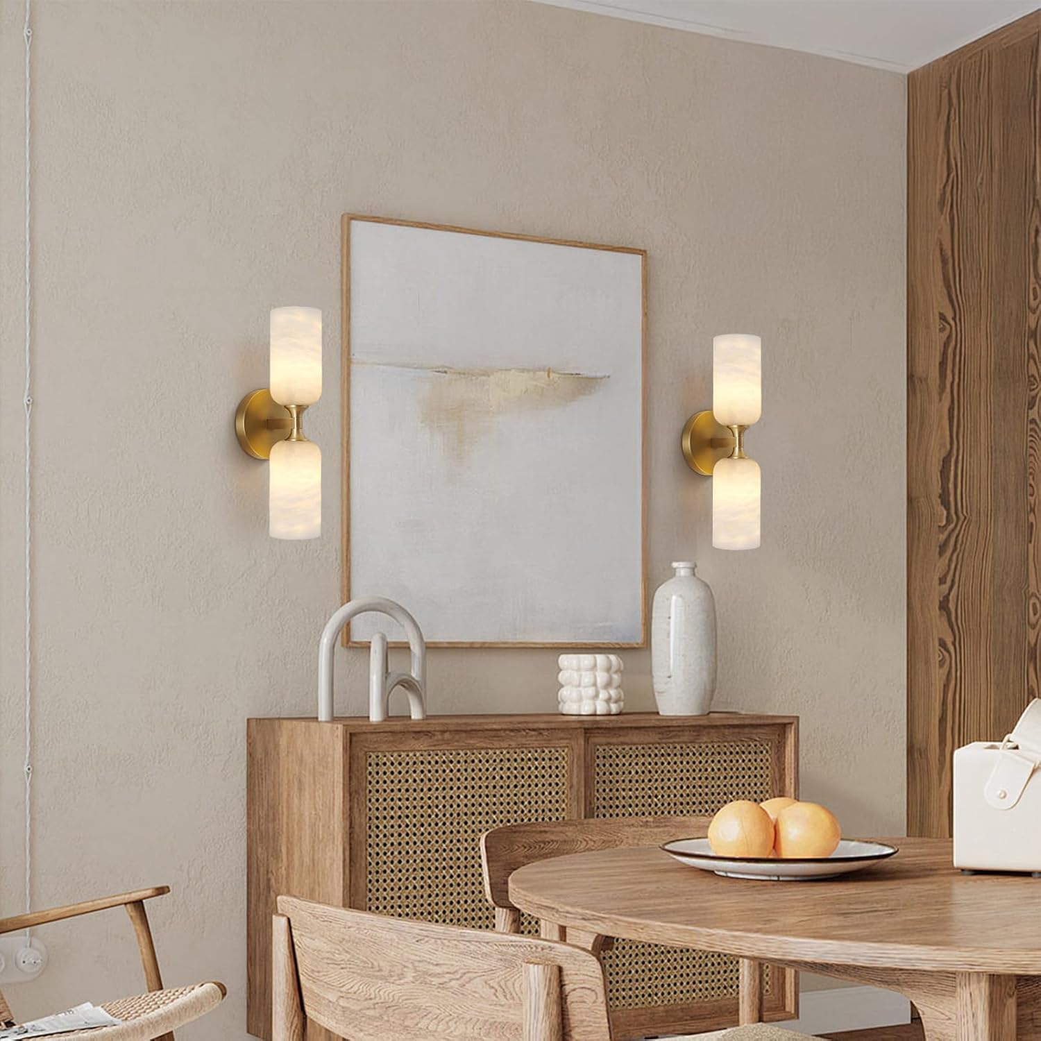 Elegant Alabaster Wall Sconce with Brass Finish 14in