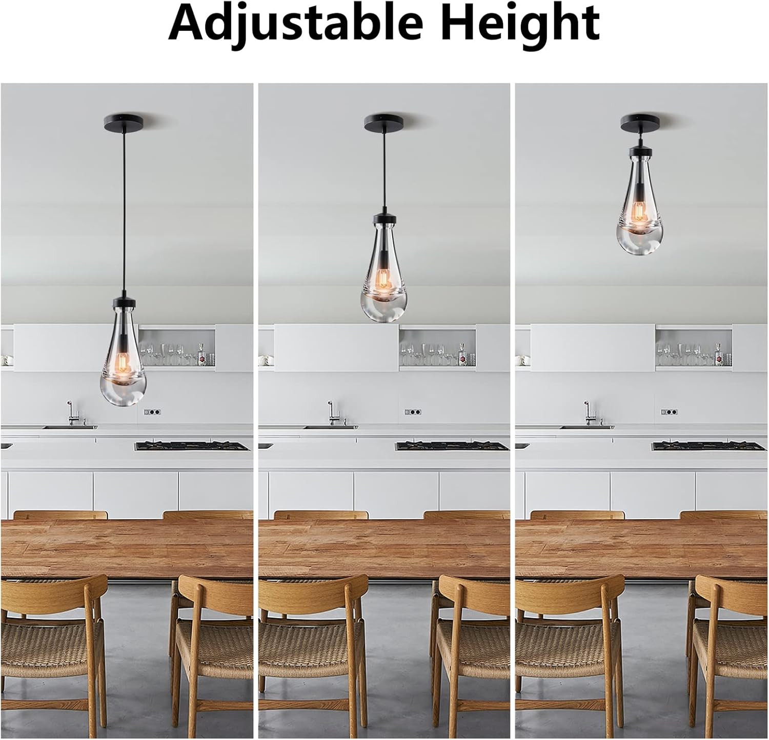 Modern Nickel Pendant Light, Raindrop Hanging Light Fixtures for Kitchen Island, Indoor Crystal Ceiling Light Fixtures with Clear Solid Crystal Raindrop for Living Room Hallway