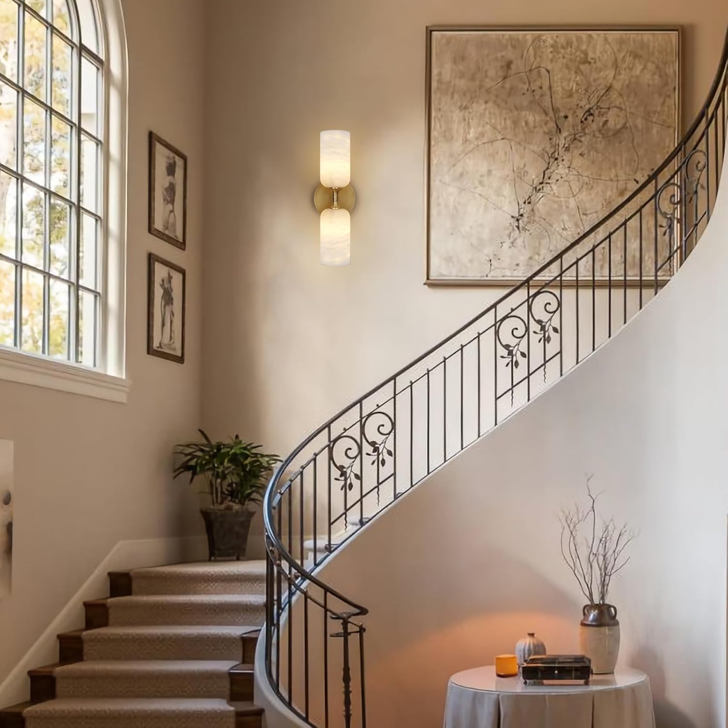 Elegant Alabaster Wall Sconce with Brass Finish 14in