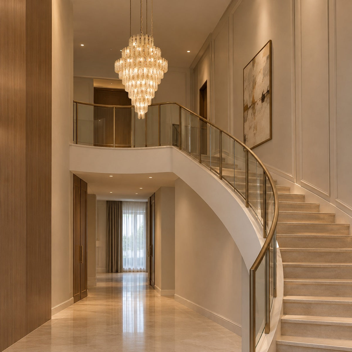 Modern Feather Crystal Chandelier Set in Chrome/Gold Finish for High/Low-ceiling