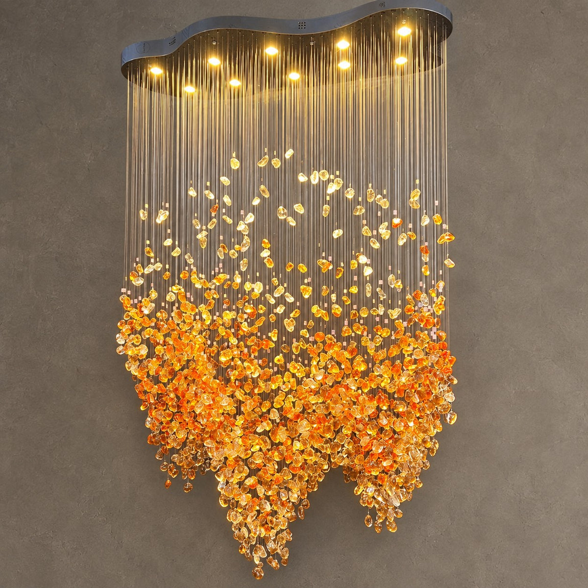 Modern Cascading Red Glazed Glass Stone Art Chandelier for Mansion/Hotel Lobby/Luxury Hall