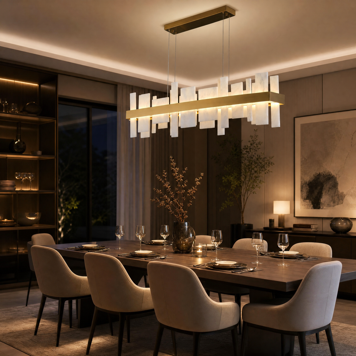 Linear Alabaster Dining Chandelier
