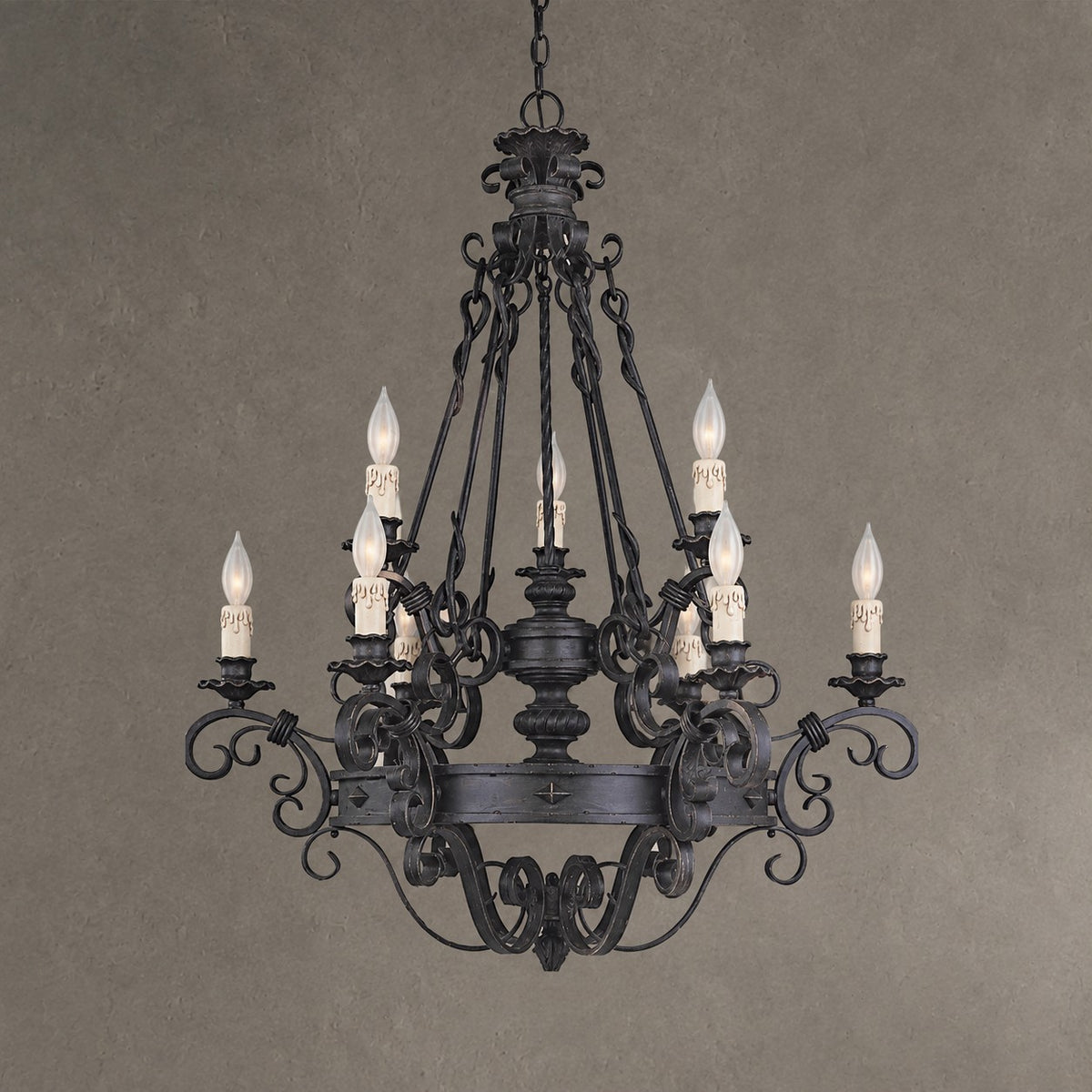 Vintage Iron Simple Candle Art Chandelier for Living Room / Villa / Stairs