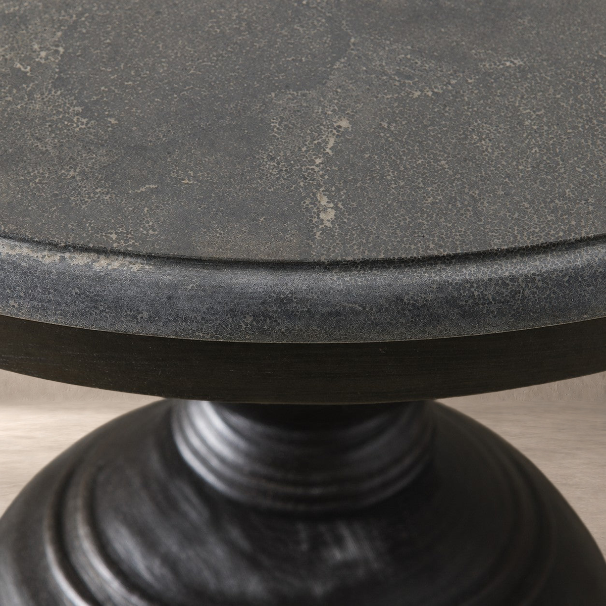 Sculpted Pine Base Round Marble Dining Table