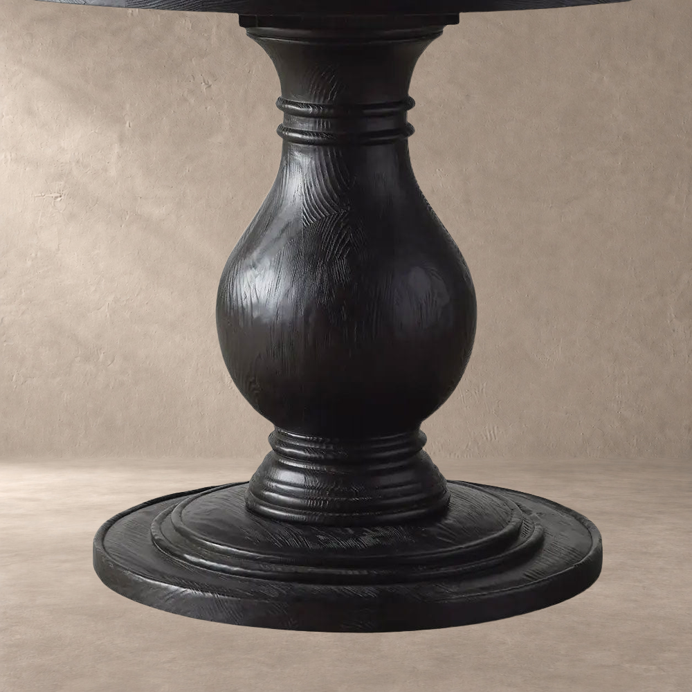 Sculpted Pine Base Round Marble Dining Table