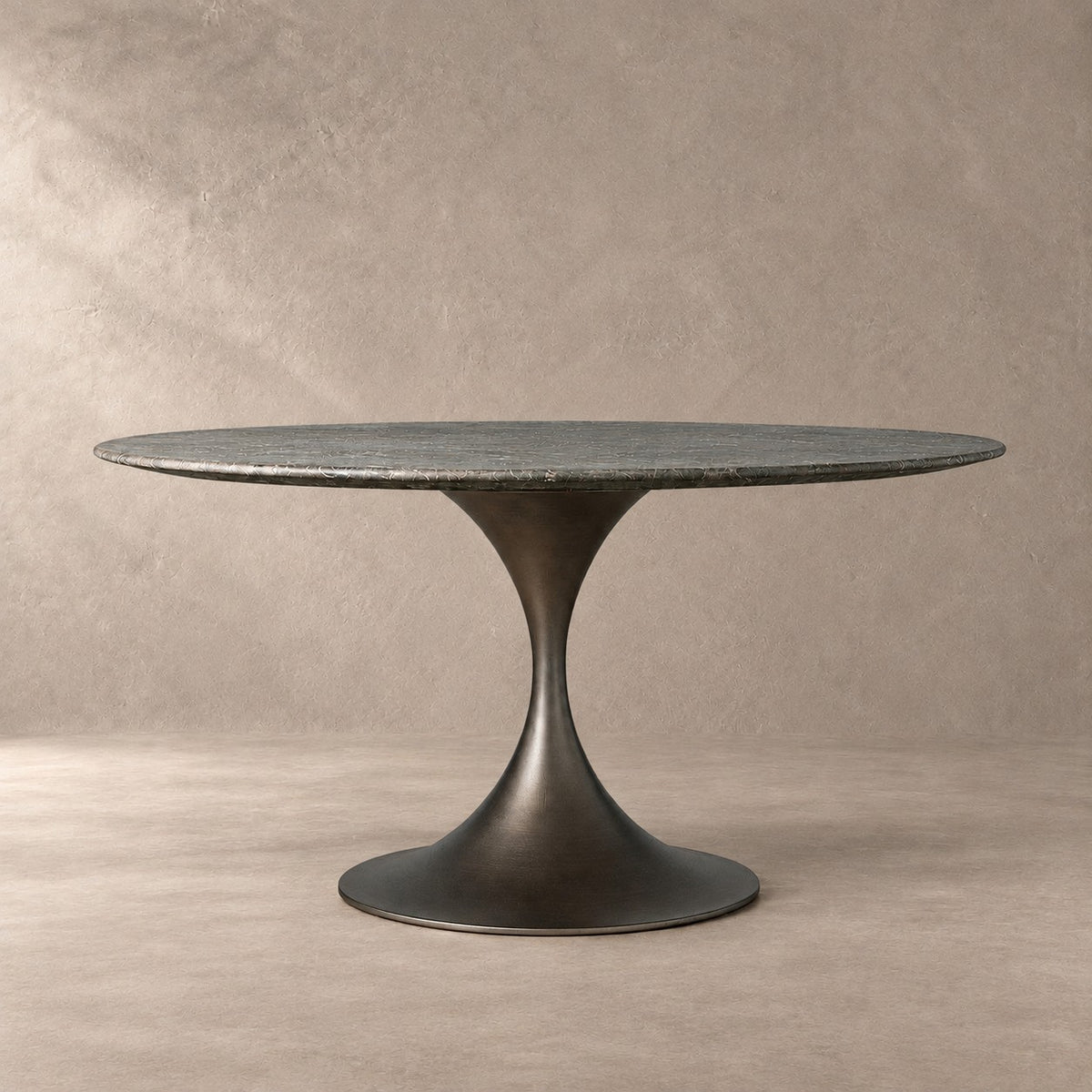 Round Stone-Top Steel-Base Dining Table