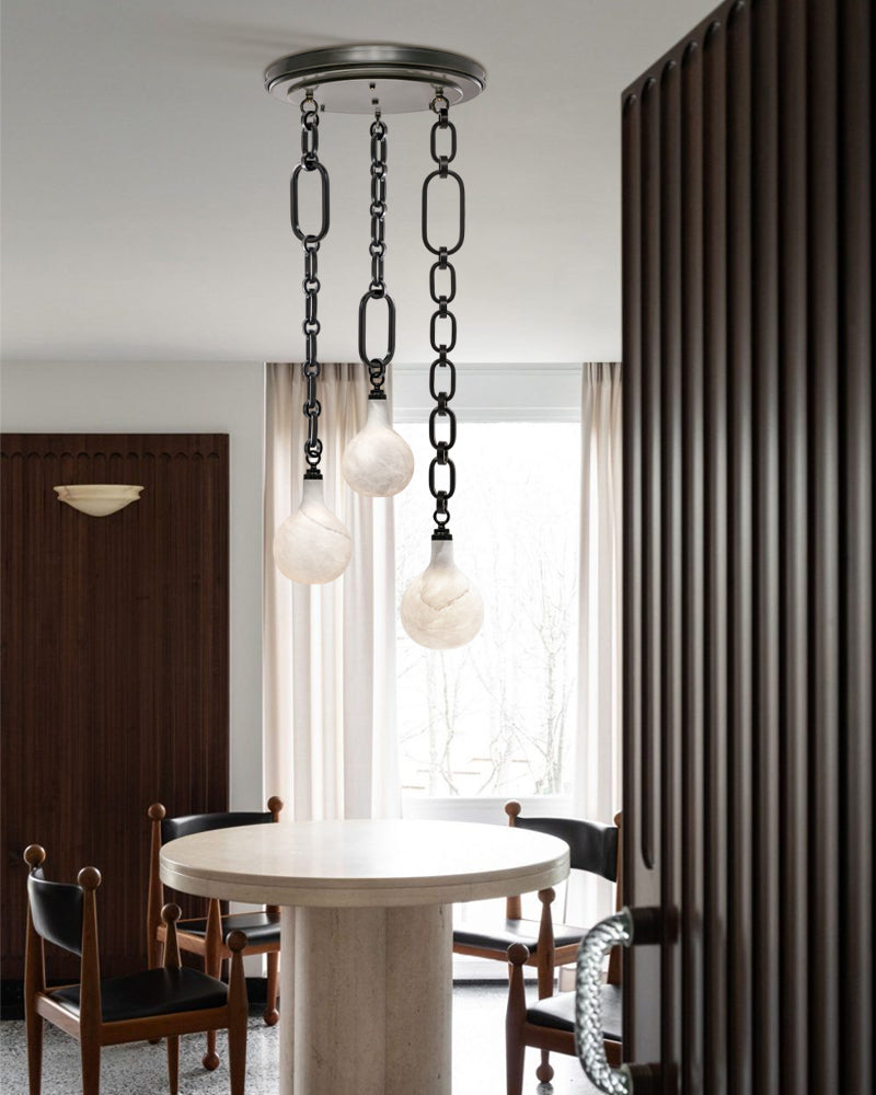Cluster White Alabaster Globe Pendant Light with adjustable chain