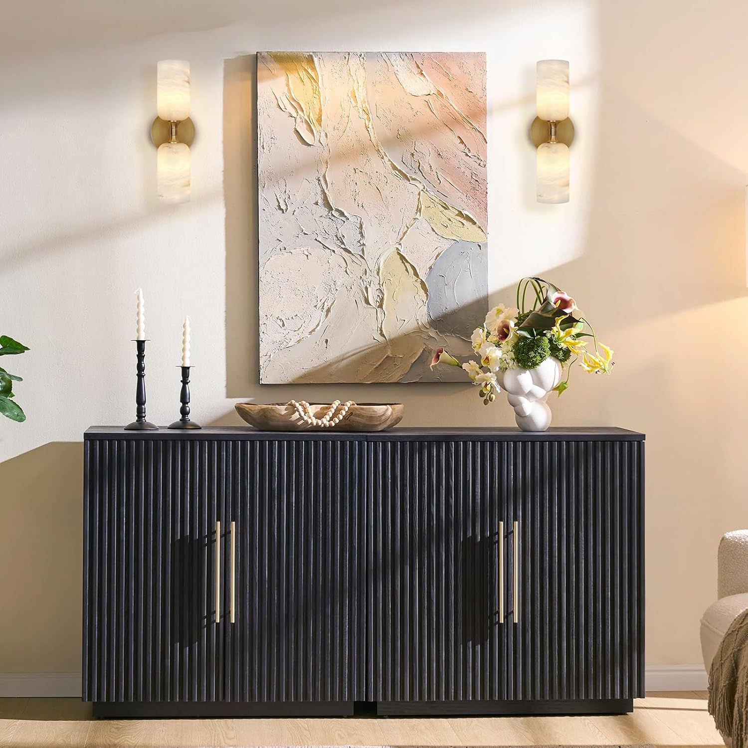 Elegant Alabaster Wall Sconce with Brass Finish 14in