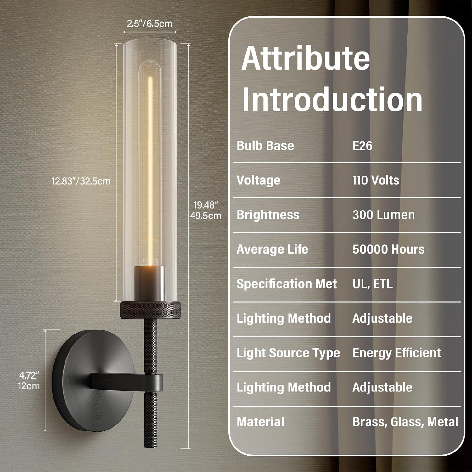 Black sconces Wall Lighting, 19" Knurling Bathroom Vanity Light Fixtures,Wall Lamp Modern Wall Lights for Mirror Living Room Hallway Staircase