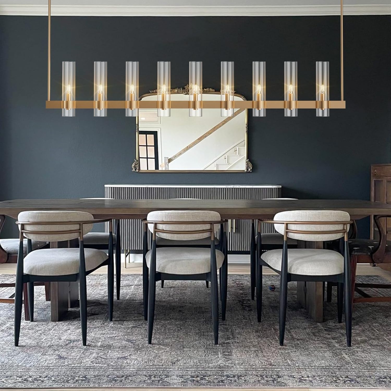 Modern Farmhouse 9-Light Brass Kitchen Island Chandelier with Adjustab