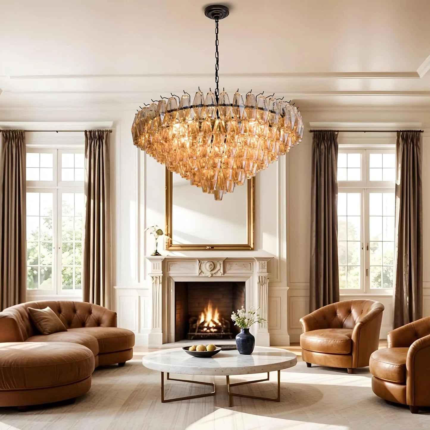 Cyra Glass Tiered Round Chandelier