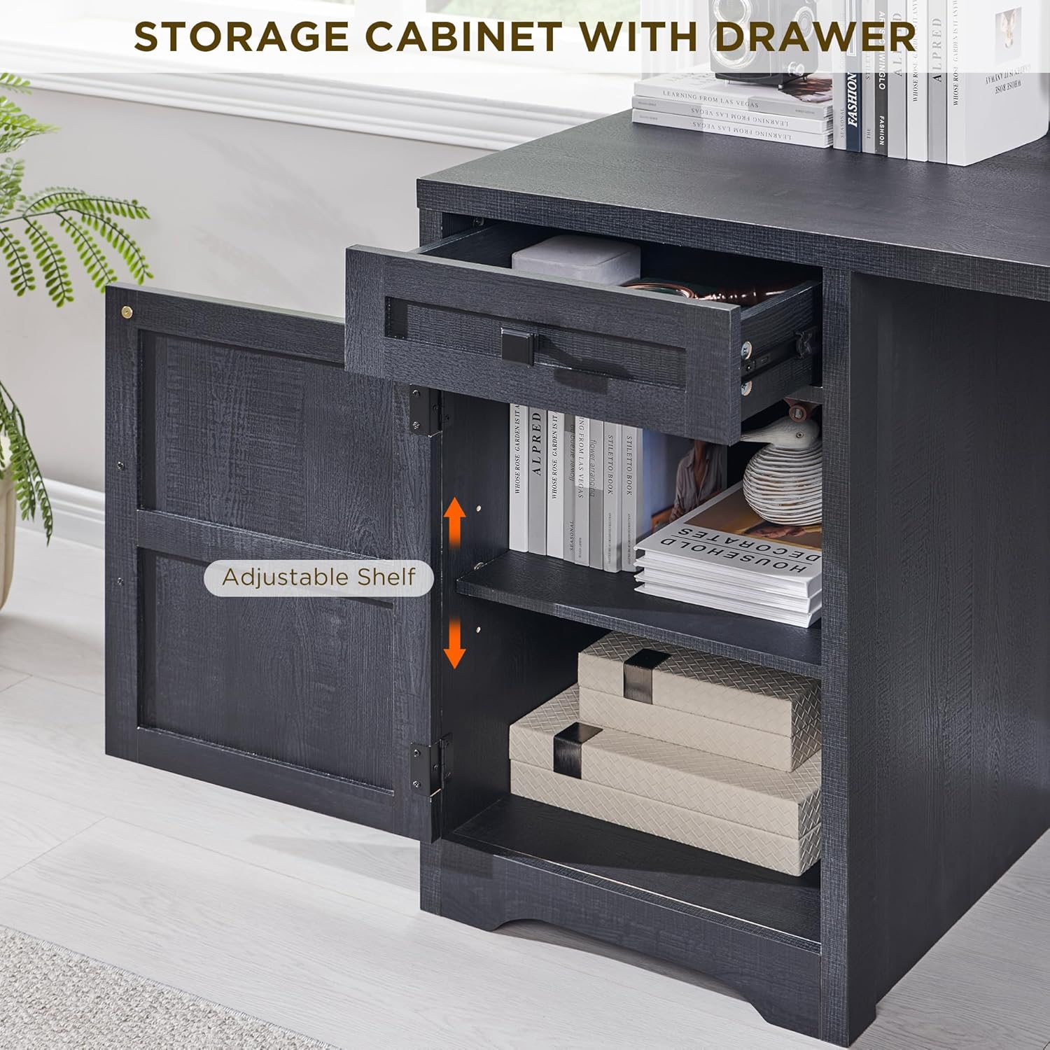 59-inch Farmhouse Computer Desk with File Cabinet - Cool Black
