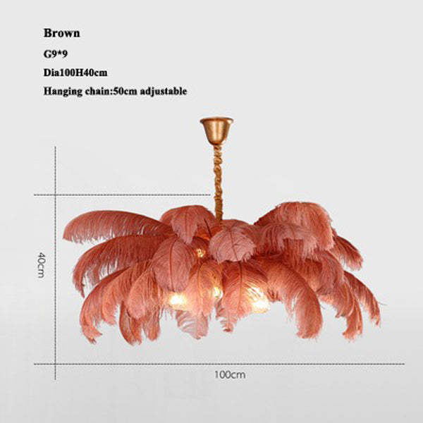 Aisa Art Deco Colorized Feather Chandelier Brass Palm Tree Lamp