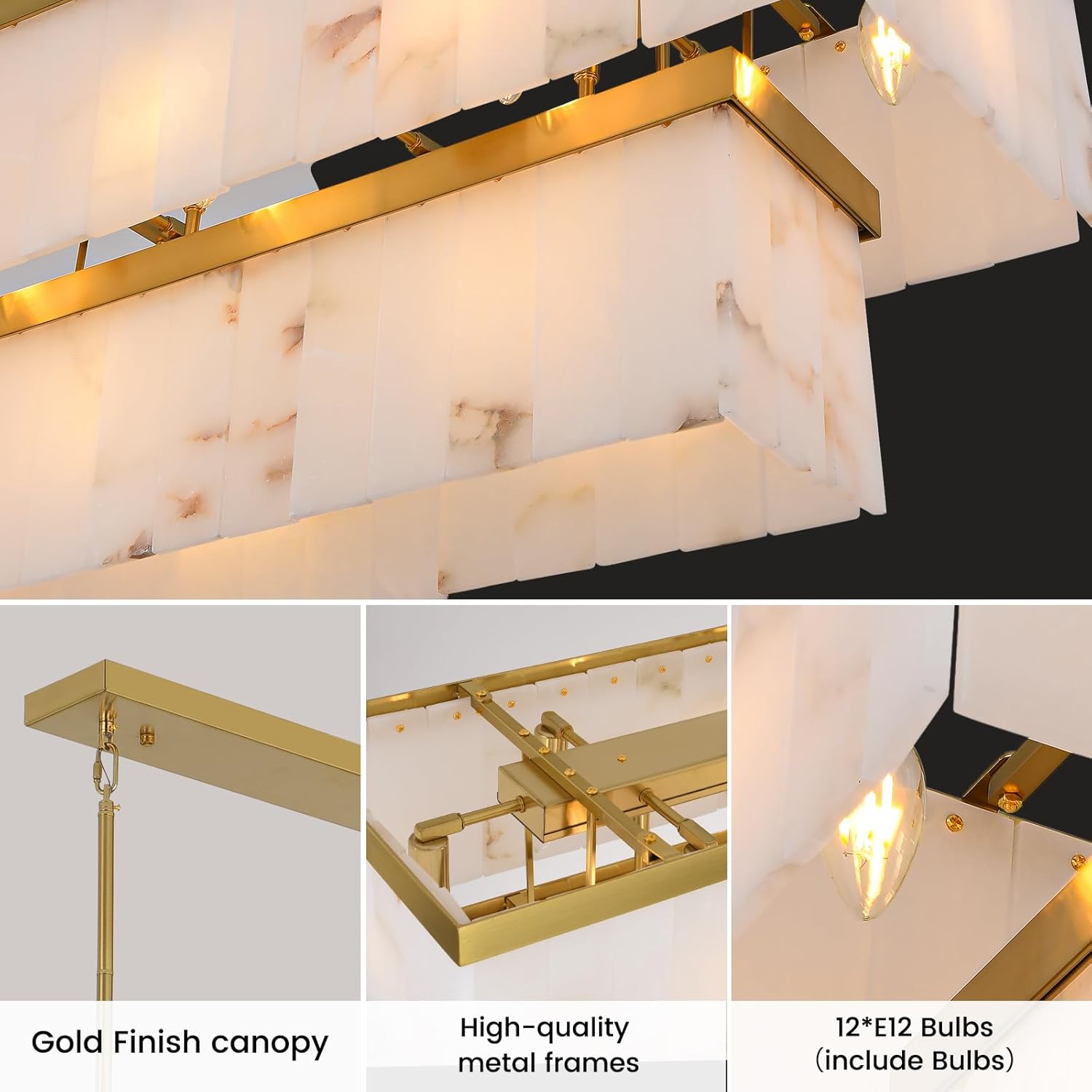 2-Tier Rectangle Alabaster Chandelier 54"L