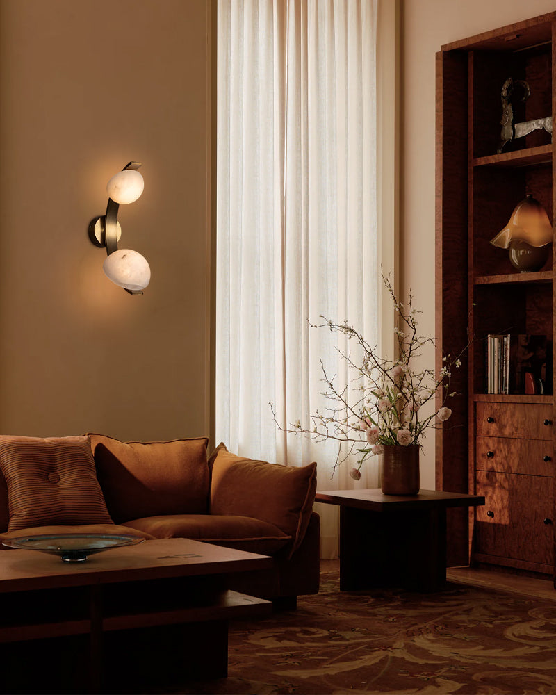 Antique Brass/Black Hardware Double Alabaster LED Wall Lamp
