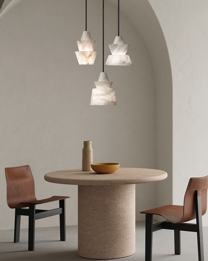 Brianna Alabaster Dining Table Pendant Modern Stacked Conical Pendant Light