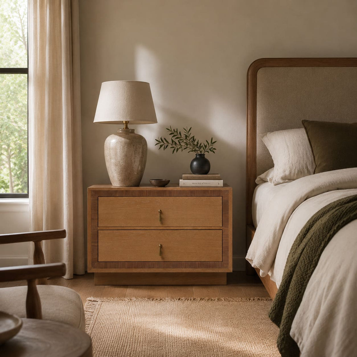 Two-Drawer Oak Bedside Table