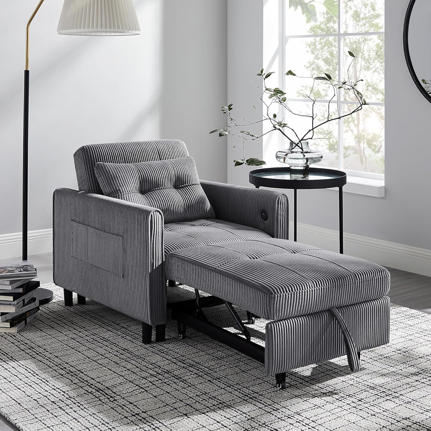 3-in-1 Corduroy Sleeper Sofa Bed Chair with USB Ports