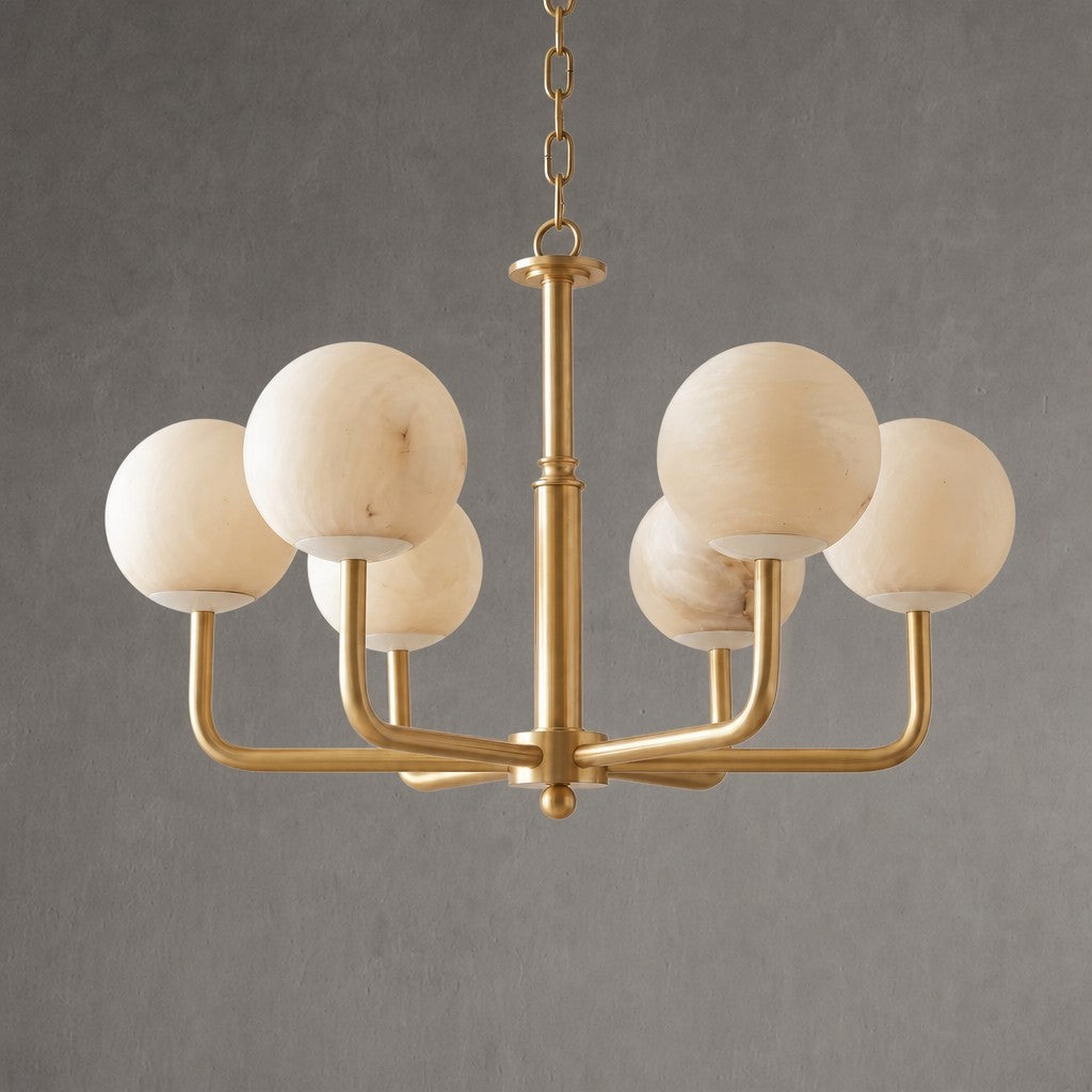 Brass 6-Arm Orb Alabaster Pendant Light
