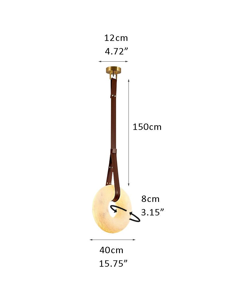 Oval Alabaster LED Large Pendant lamp with adjustable leather, Dia 16/24"