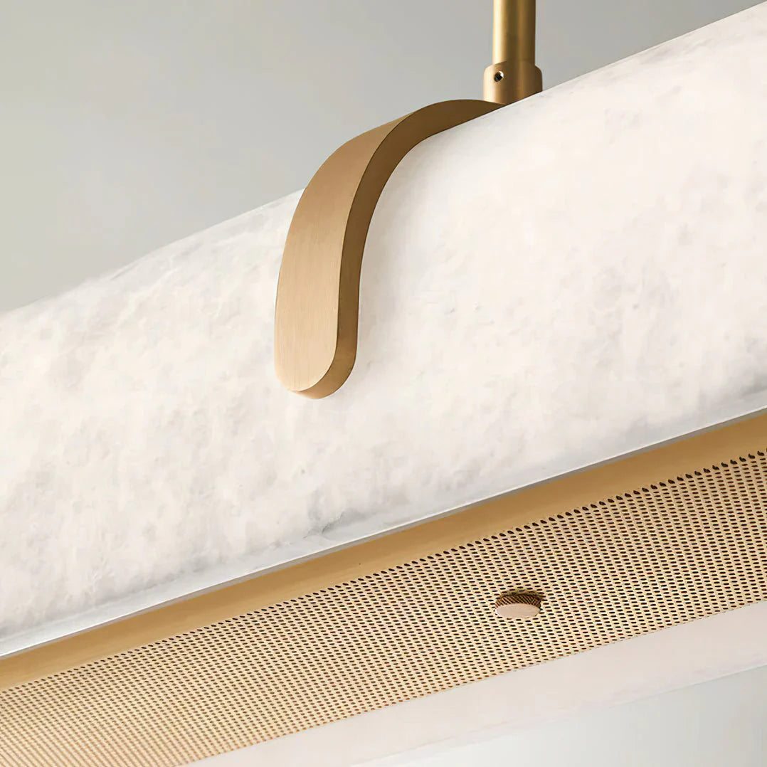 Elegant Alabaster Linear Brass Chandelier with LED Glow